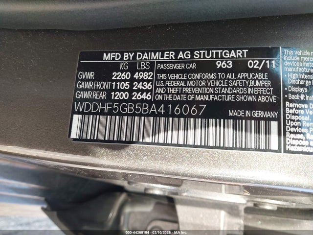 2011 Mercedes-benz E 350 მანქანა იყიდება აუქციონზე, vin: WDDHF5GB5BA416067, აუქციონის ნომერი: 44360184