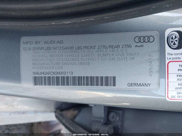 44360193 :رقم المزاد ، WAUHGAFCXGN002113 vin ، 2016 Audi A6 3.0t Premium Plus مزاد بيع