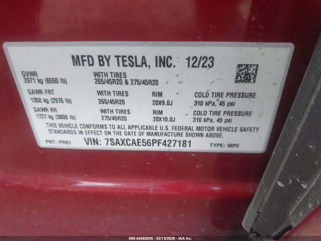 Продаж на аукціоні авто 2023 Tesla Model X Dual Motor All-wheel Drive/standard Range, vin: 7SAXCAE56PF427181, номер лоту: 44360208