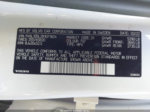 2022 VOLVO XC60 YV4L12DL2N1071824 Photo 8