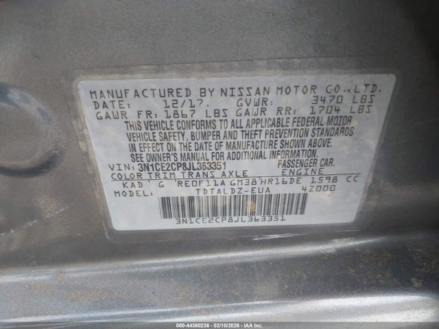 Nissan Versa Note Sv 2018 3N1CE2CP8JL363351 Image 9