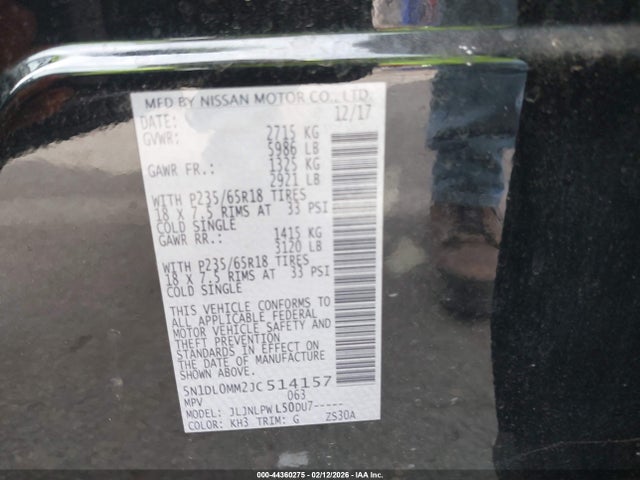 Aukcja sprzedaży 2018 Infiniti Qx60, vin: 5N1DL0MM2JC514157, numer aukcji: 44360275