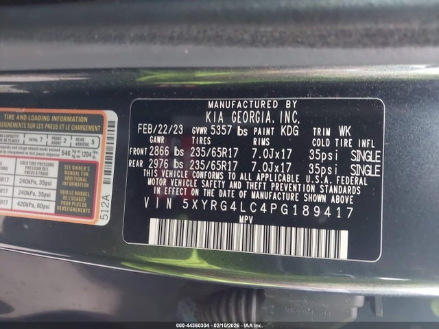 5XYRG4LC4PG189417 KIA SORENTO LX