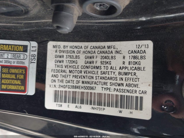 2HGFG3B84EH500967 Honda CIVIC EX