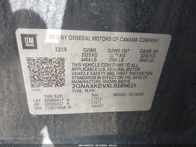 2GNAXKEVXL6189615 Chevrolet Equinox Fwd Lt 1.5l Turbo