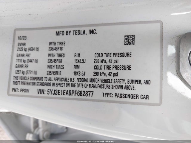 Aukcja sprzedaży 2023 Tesla Model 3 Rear-wheel Drive, vin: 5YJ3E1EA9PF682877, numer aukcji: 44360330