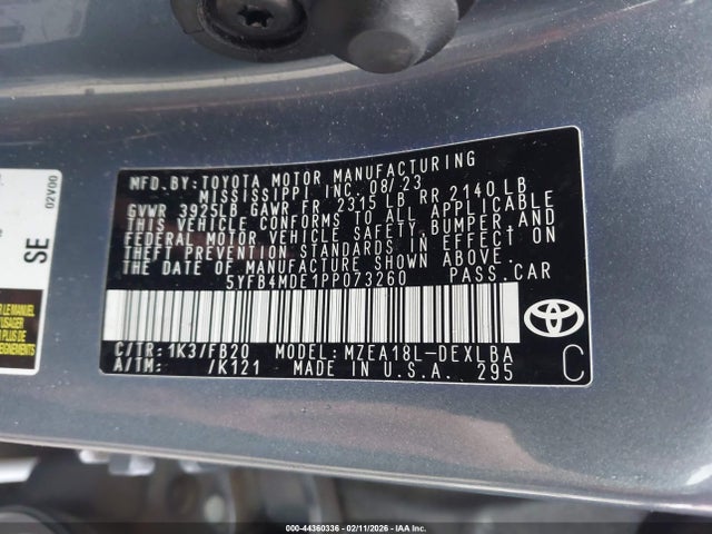 44360336 :رقم المزاد ، 5YFB4MDE1PP073260 vin ، 2023 Toyota Corolla Le مزاد بيع