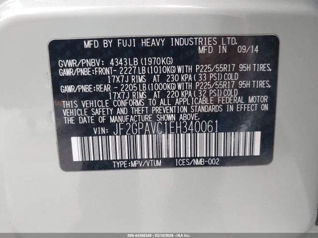 JF2GPAVC1EH340061 Subaru Xv Crosstrek 2.0i Premium