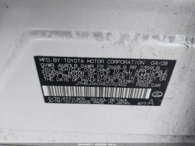 2008 LEXUS ES 350 JTHBJ46G482242452 Photo 8