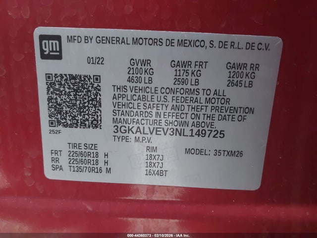 3GKALVEV3NL149725 GMC Terrain Awd Slt