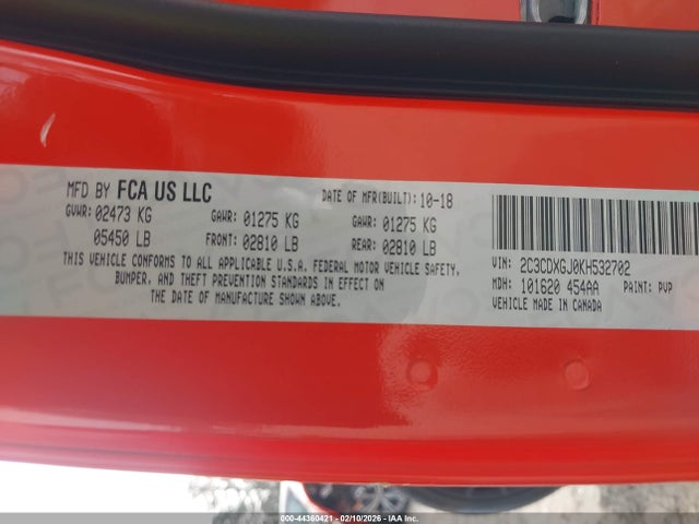 Продажа на аукционе авто 2019 Dodge Charger Scat Pack Rwd, vin: 2C3CDXGJ0KH532702, номер лота: 44360421