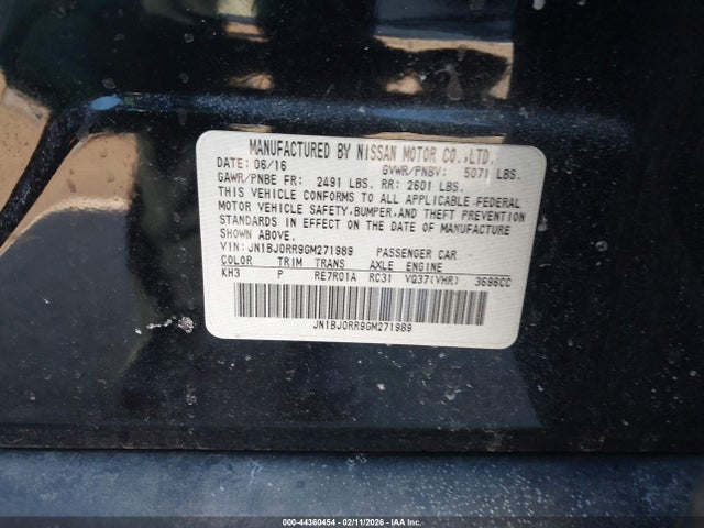 44360454 :رقم المزاد ، JN1BJ0RR9GM271989 vin ، 2016 Infiniti Qx50 مزاد بيع