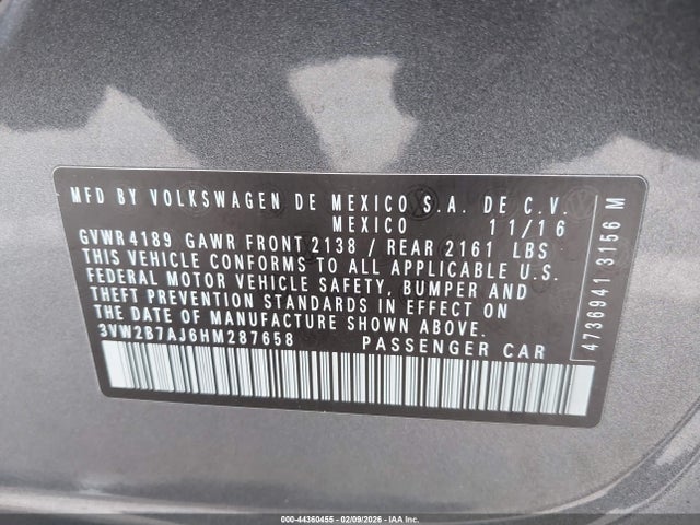 Volkswagen Jetta 1.4t S 2017 3VW2B7AJ6HM287658 Image 9