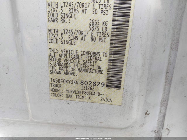 1N6BF0KY3KN802829 Nissan Nv Cargo Nv2500 Hd Sv V6