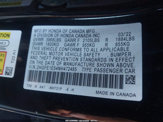 Honda CIVIC SI SEDAN 2022 2HGFE1E54NH472485 Image 9