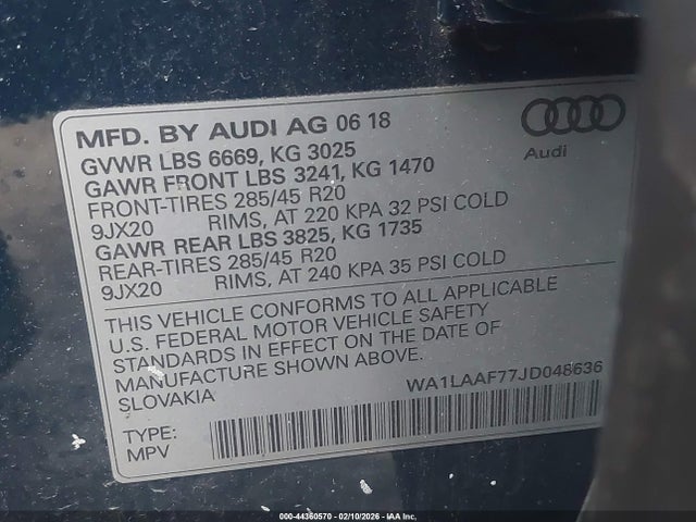 Aukcja sprzedaży 2018 Audi Q7 3.0t Premium, vin: WA1LAAF77JD048636, numer aukcji: 44360570