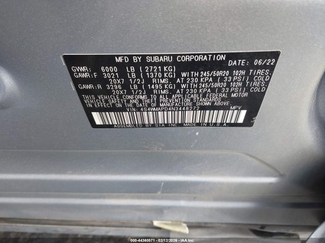 2022 SUBARU ASCENT 4S4WMAPD4N3448272 Photo 8
