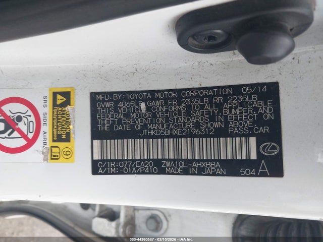 Aukcja sprzedaży 2014 Lexus Ct 200h, vin: JTHKD5BHXE2196312, numer aukcji: 44360587