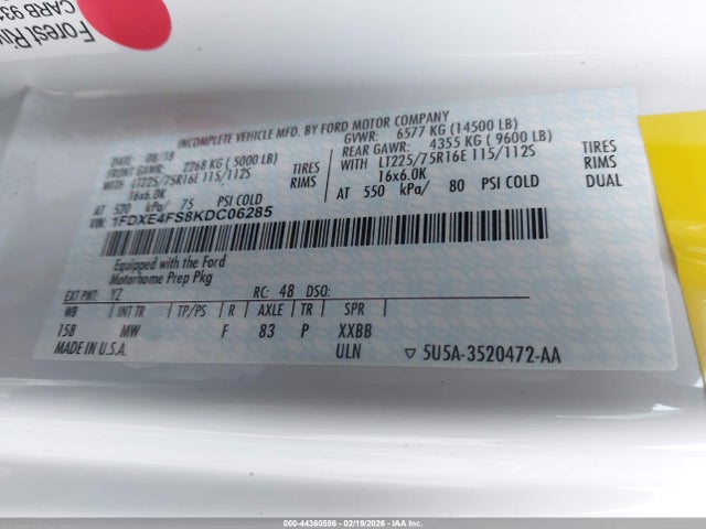 1FDXE4FS8KDC06285 Ford E-450 Cutaway