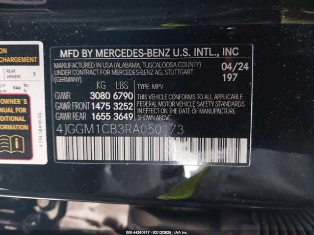 44360617 :رقم المزاد ، 4JGGM1CB3RA050173 vin ، 2024 Mercedes-benz Eqe 350 Suv 4matic مزاد بيع