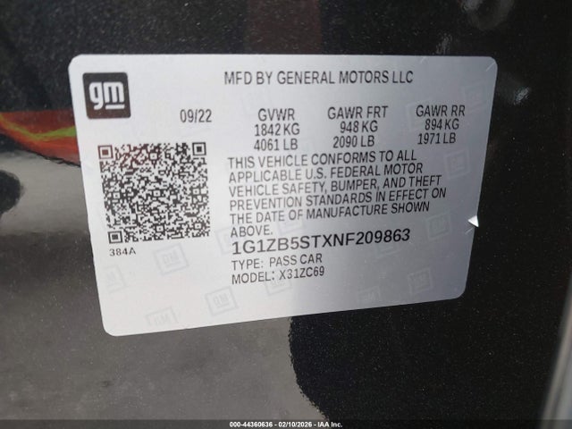 1G1ZB5STXNF209863 Chevrolet Malibu Fwd Ls
