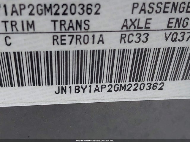 44360660 :رقم المزاد ، JN1BY1AP2GM220362 vin ، 2016 Infiniti Q70 3.7 مزاد بيع