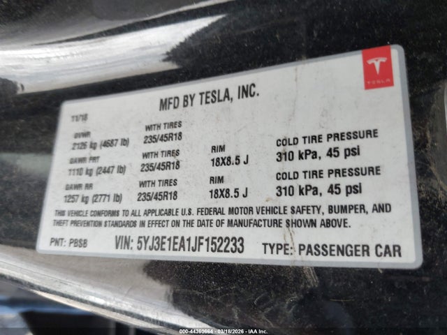 2018 TESLA MODEL 3 5YJ3E1EA1JF152233 Photo 8