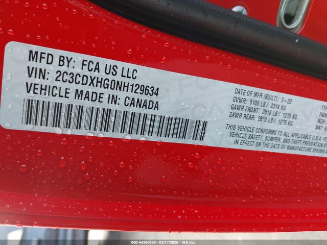 2C3CDXHG0NH129634 Dodge Charger Gt Rwd