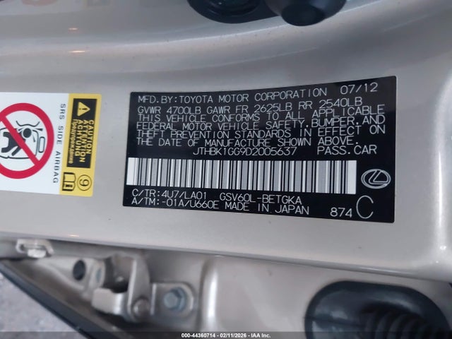 Продажа на аукционе авто 2013 Lexus Es 350, vin: JTHBK1GG9D2005637, номер лота: 44360714