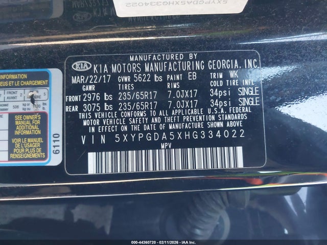 5XYPGDA5XHG334022 KIA Sorento 3.3l Lx