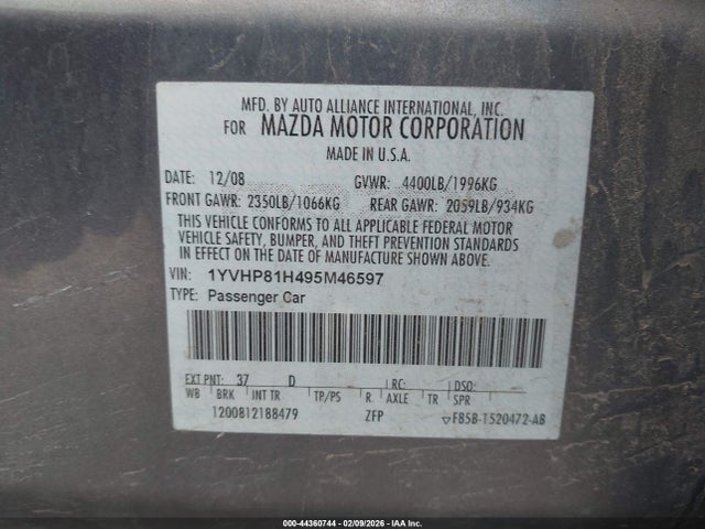 Aukcja sprzedaży 2009 Mazda Mazda6 I Sport, vin: 1YVHP81H495M46597, numer aukcji: 44360744