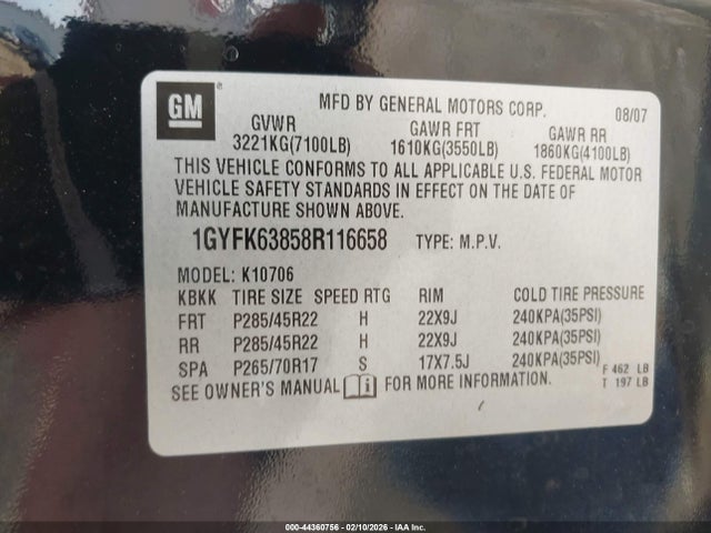 2008 CADILLAC ESCALADE 1GYFK63858R116658 Photo 8