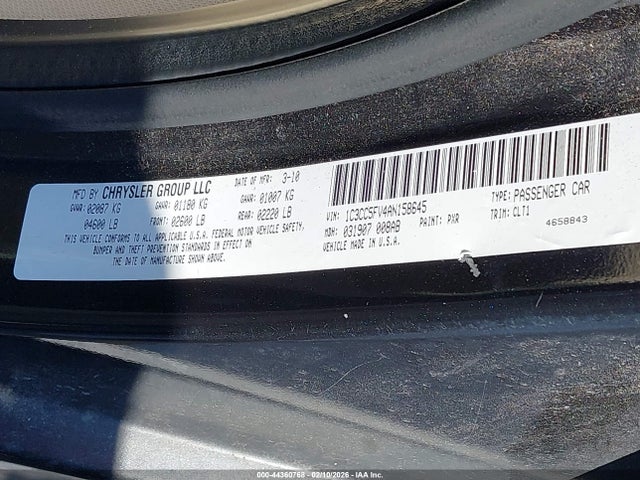 2010 Chrysler Sebring Limited მანქანა იყიდება აუქციონზე, vin: 1C3CC5FV4AN158645, აუქციონის ნომერი: 44360768