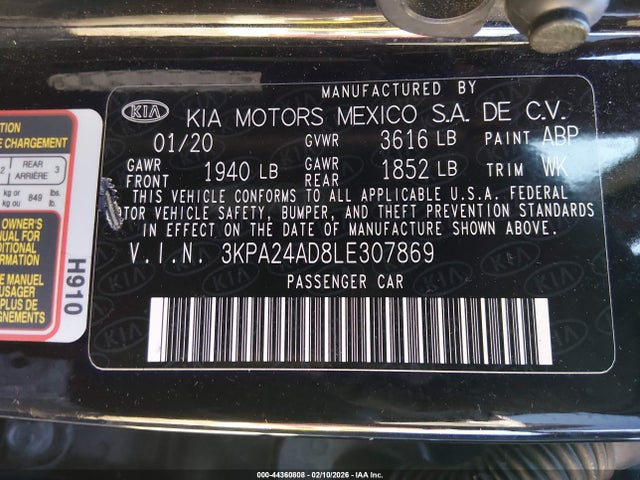 3KPA24AD8LE307869 KIA RIO S