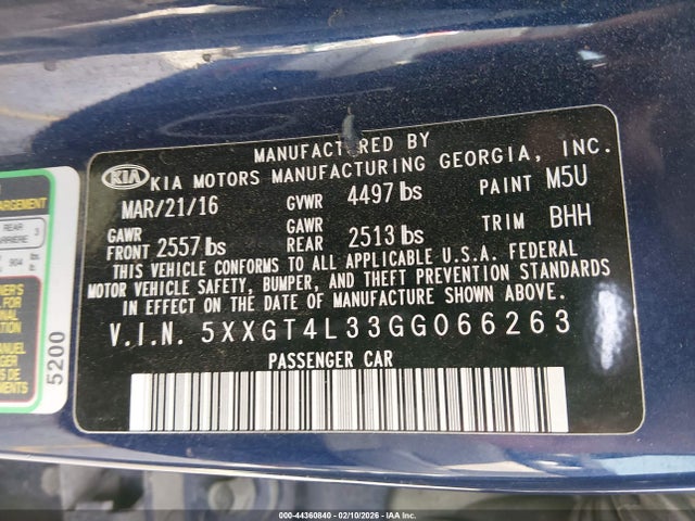 5XXGT4L33GG066263 KIA Optima Lx