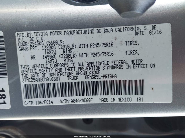 3TMCZ5AN5GM016387 Toyota Tacoma Sr V6