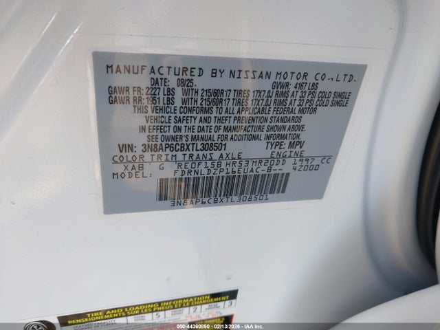 Aukcja sprzedaży 2026 Nissan Kicks Sv, vin: 3N8AP6CBXTL308501, numer aukcji: 44360890