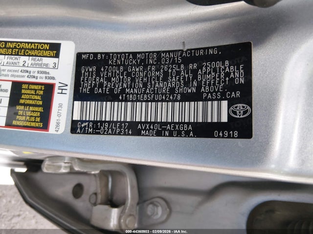 4T1BD1EB5FU042478 Toyota Avalon Hybrid Xle Premium