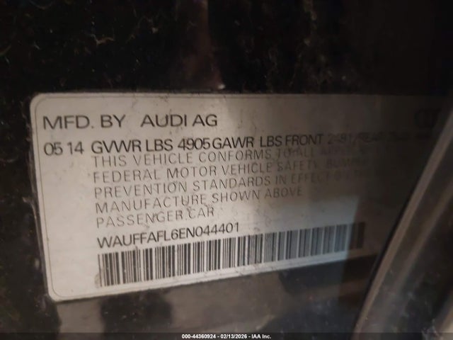 2014 Audi A4 2.0t Premium მანქანა იყიდება აუქციონზე, vin: WAUFFAFL6EN044401, აუქციონის ნომერი: 44360924