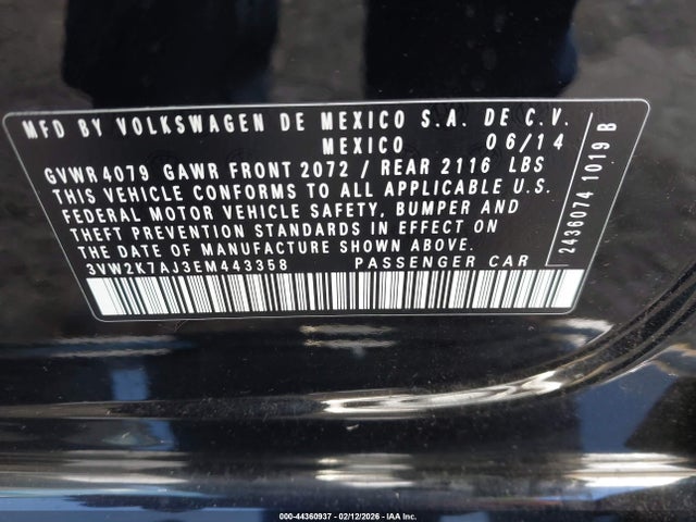 Volkswagen Jetta 2.0l S 2014 3VW2K7AJ3EM443358 Image 9