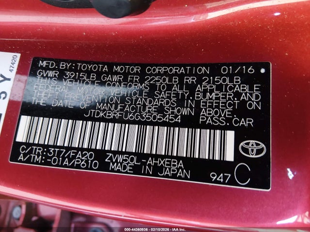 Toyota Prius Two 2016 JTDKBRFU6G3505454 Image 9