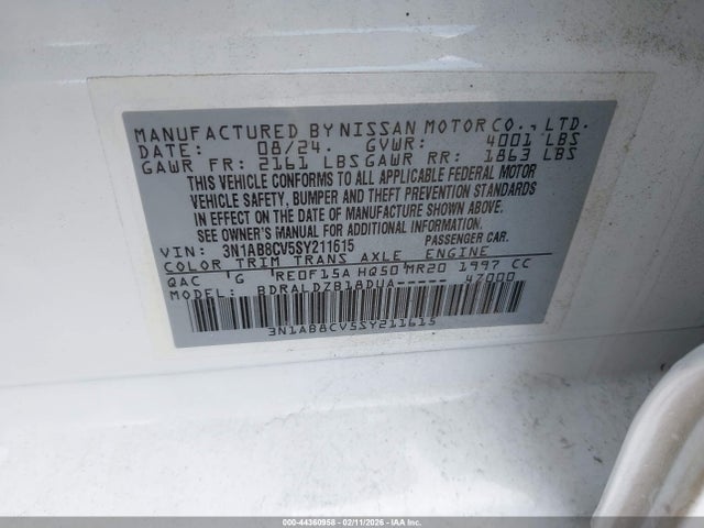 Nissan SENTRA SV 2025 3N1AB8CV5SY211615 Image 9