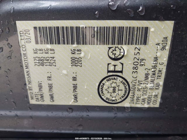 2020 NISSAN MAXIMA 1N4AA6DV2LC380252 Photo 8