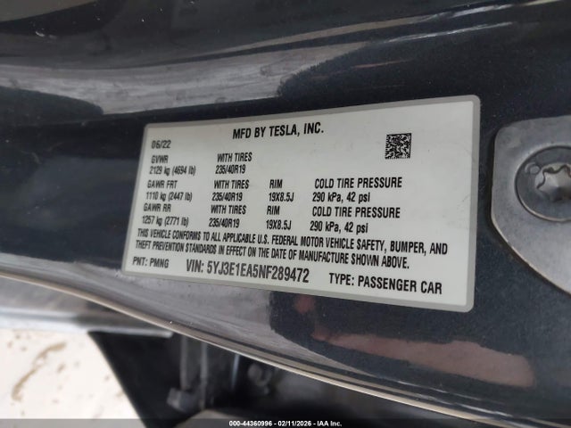2022 TESLA MODEL 3 5YJ3E1EA5NF289472 Photo 8