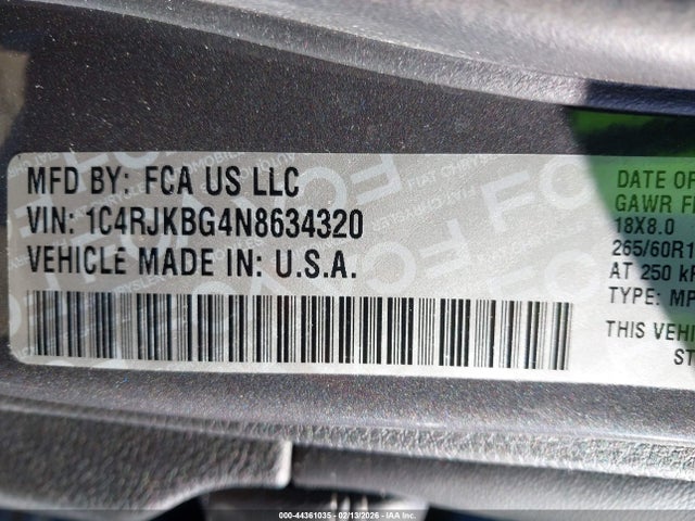 1C4RJKBG4N8634320 Jeep Grand Cherokee L Limited 4x4