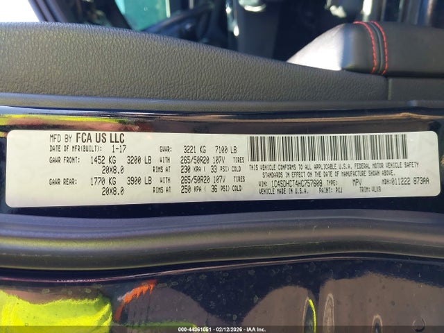 1C4SDHCT4HC757608 Dodge Durango R/t Rwd