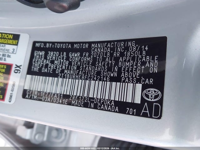 Toyota COROLLA L 2015 2T1BURHE8FC242146 Image 9