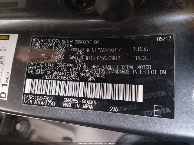 2017 TOYOTA 4RUNNER JTEBU5JR0H5457974 Photo 8