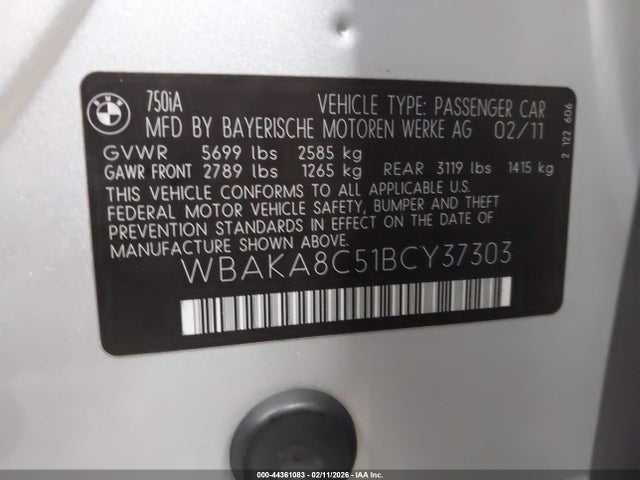 2011 BMW 750I WBAKA8C51BCY37303 Photo 8