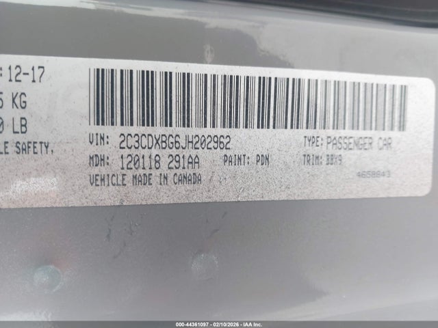 2C3CDXBG6JH202962 Dodge Charger Sxt Rwd